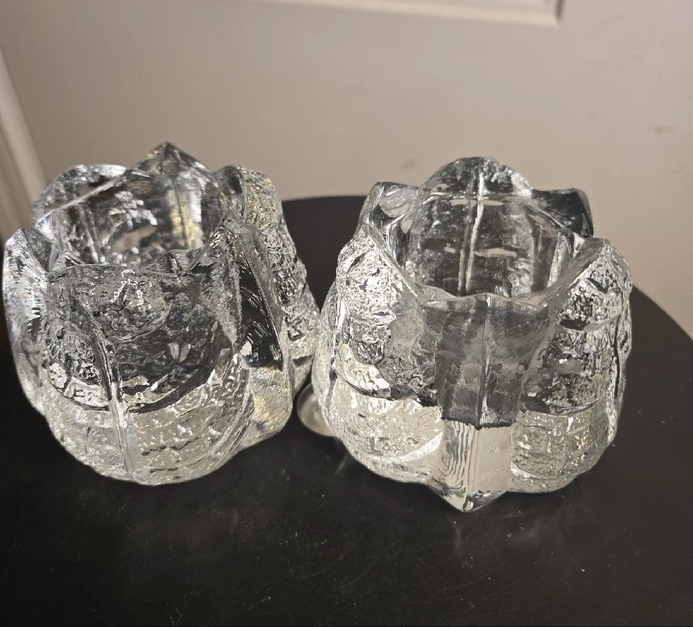 ORREFORS Crystal Sweden EDEN Leaf Votive Tealight Candle Holders Lars Hellsten